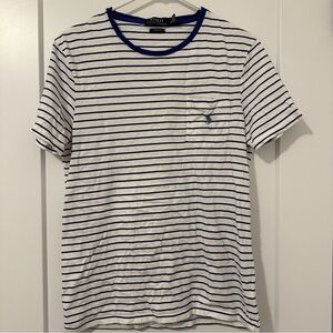 Polo Ralph Lauren Blue White Stripe Crew Neck T- Shirt Size Medium Women’s